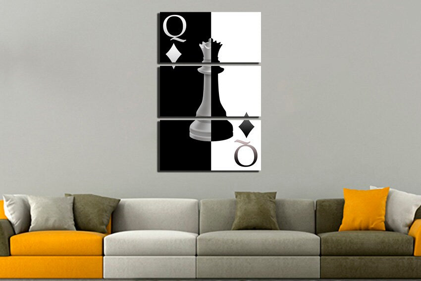 Chess piece Queen black white art canvas sports Game home decor Gift to chess player