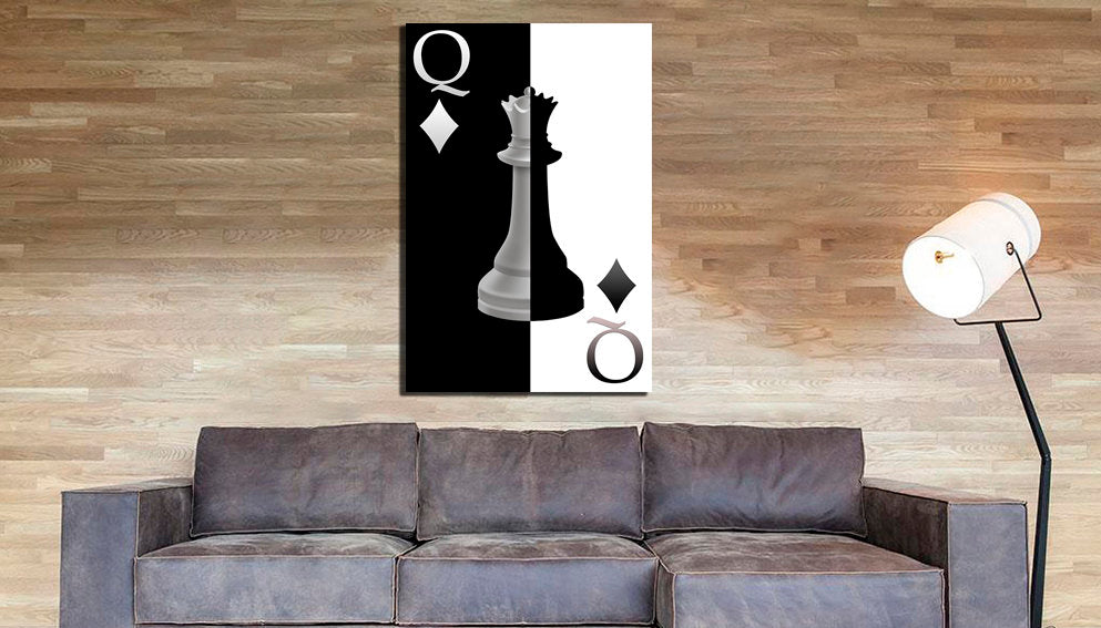 Chess piece Queen black white art canvas sports Game home decor Gift to chess player