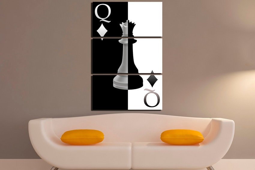 Chess piece Queen black white art canvas sports Game home decor Gift to chess player