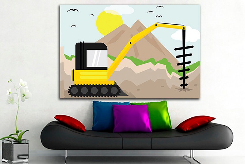 Drilling truck Wall art canvas Dump truck décor Digger kids print Boys mechanism playroom Сonstruction site Engine art Commercial use