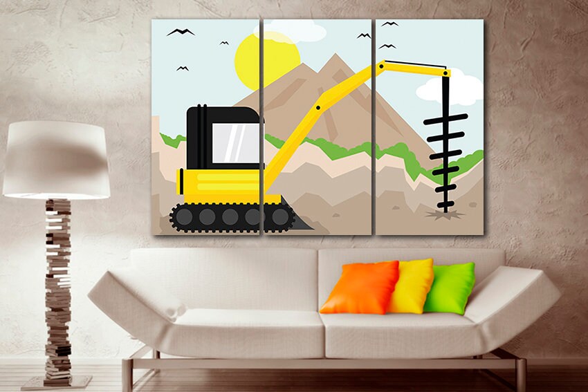 Drilling truck Wall art canvas Dump truck décor Digger kids print Boys mechanism playroom Сonstruction site Engine art Commercial use