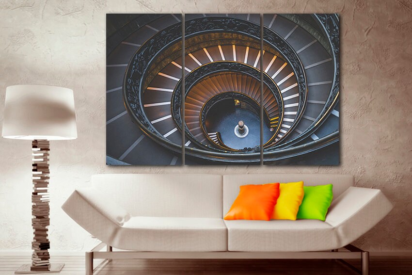 Architectural print Wall art canvas Stair Antique decor Abstract Stairwell artwork Spiral staircase