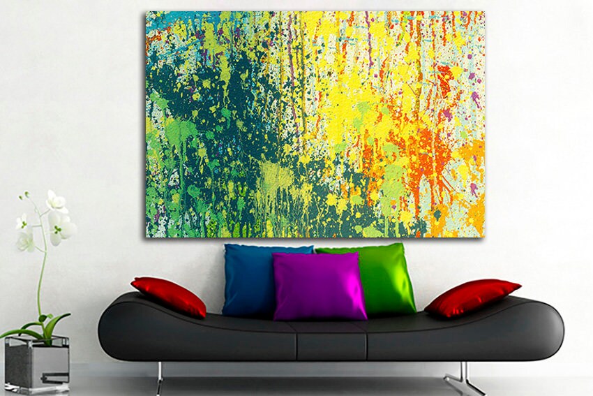 Paint splashes Abstract wall art Abstraction print Colorful decor Rainbow oil painting