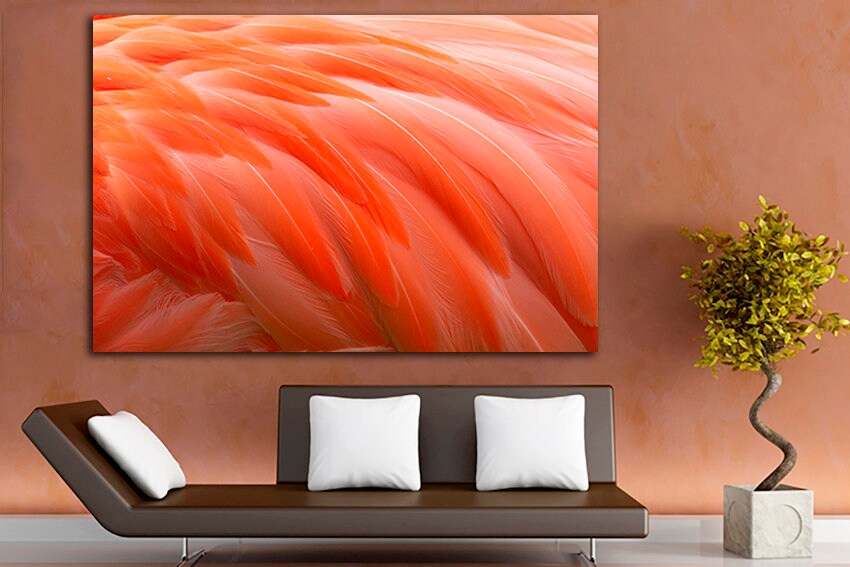 Abstract print on canvas Flamingo feathers wall art Abstraction pink decor