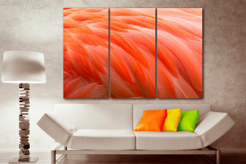 Abstract print on canvas Flamingo feathers wall art Abstraction pink decor