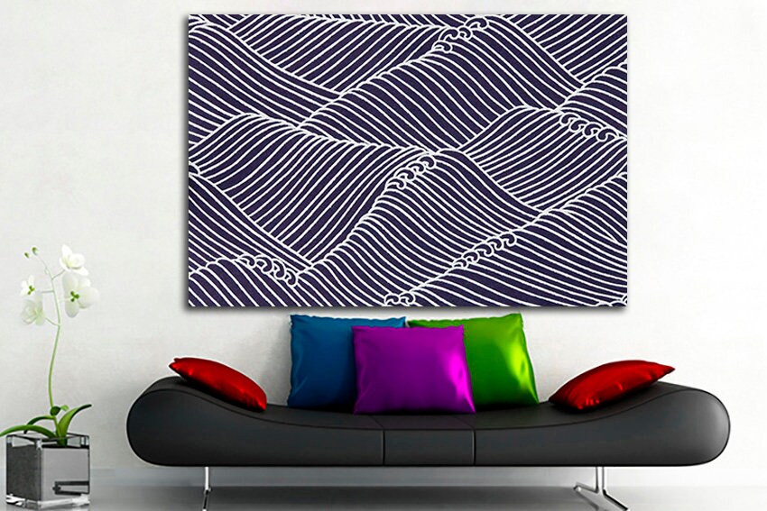 Japanese wave Abstract canvas Great wave Abstraction print Hokusai decor