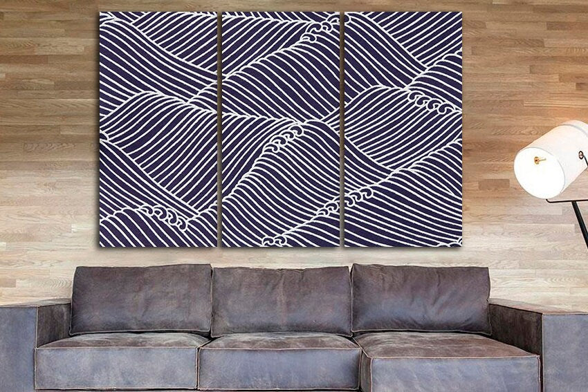 Japanese wave Abstract canvas Great wave Abstraction print Hokusai decor