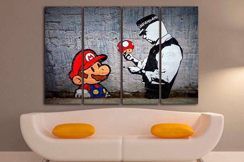 Police decor Print on canvas Graffiti gift picture Street art Ready to hang Policemen artwork