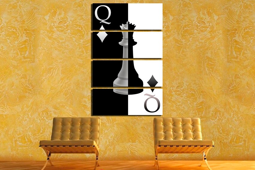 Chess piece Queen black white art canvas sports Game home decor Gift to chess player