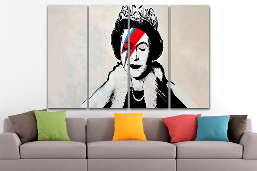 Queen Elizabeth Print on canvas Graffiti wall art Ready to hang Mural Urban decor Artist artwork