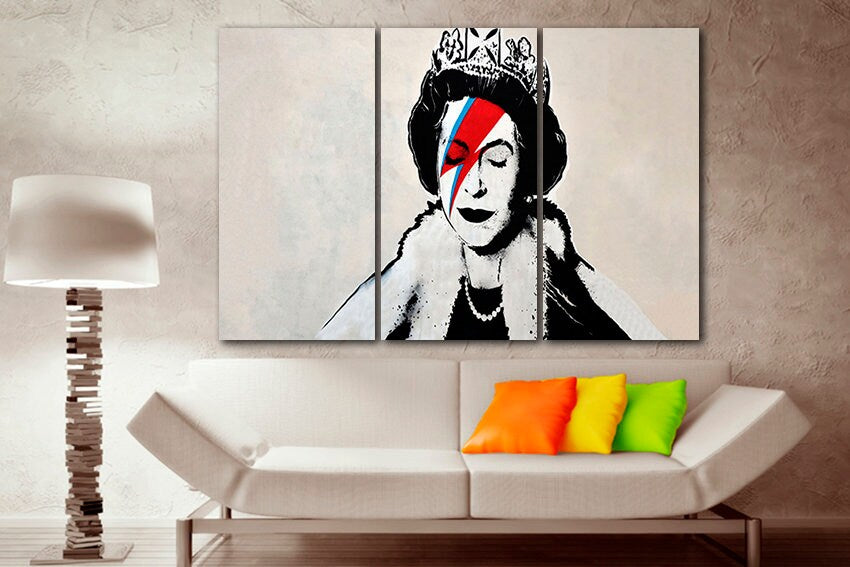 Queen Elizabeth Print on canvas Graffiti wall art Ready to hang Mural Urban decor Artist artwork