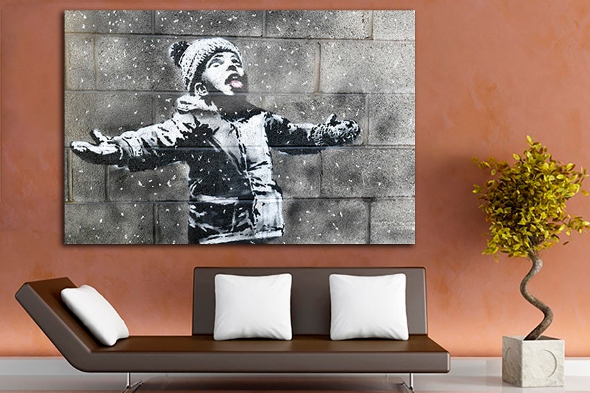 Snow wall art Print on canvas Ash mural art Graffiti decor Modern Snow Boy picture