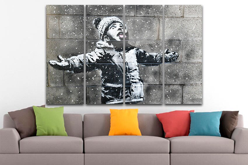 Snow wall art Print on canvas Ash mural art Graffiti decor Modern Snow Boy picture