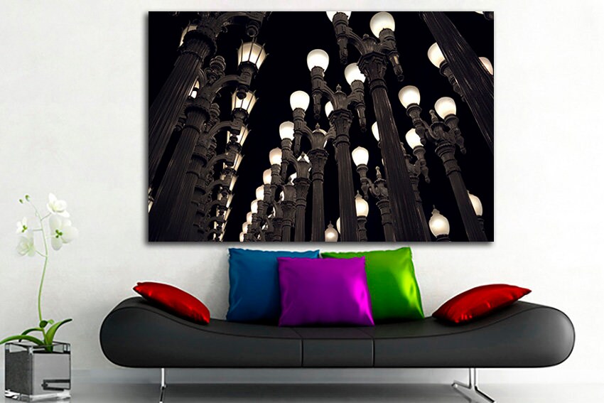 Street lamps Wall art canvas Los angeles print California artwork Urban landscape Travel décor