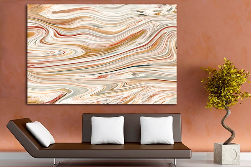 Abstract acrylic wall art canvas Abstraction print Home decoration gift Waves picture gold decor