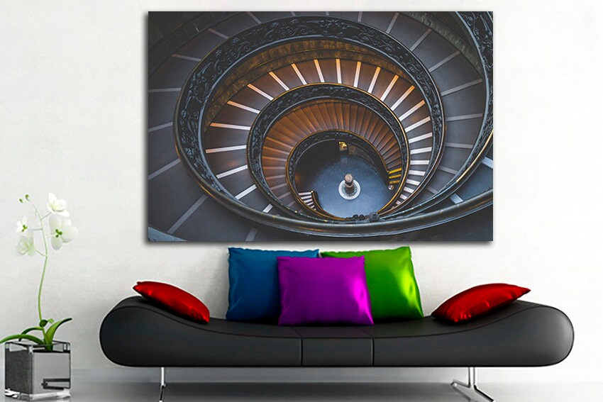 Architectural print Wall art canvas Stair Antique decor Abstract Stairwell artwork Spiral staircase
