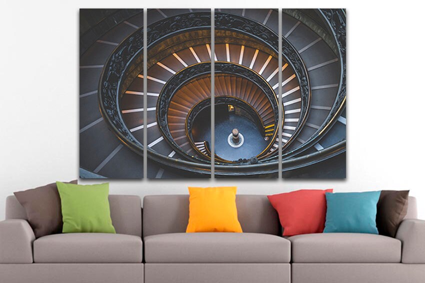 Architectural print Wall art canvas Stair Antique decor Abstract Stairwell artwork Spiral staircase