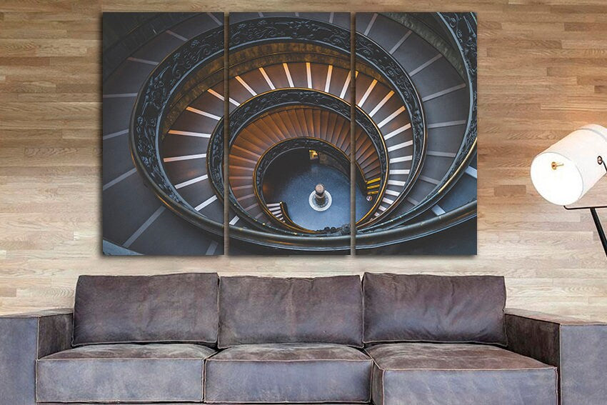 Architectural print Wall art canvas Stair Antique decor Abstract Stairwell artwork Spiral staircase