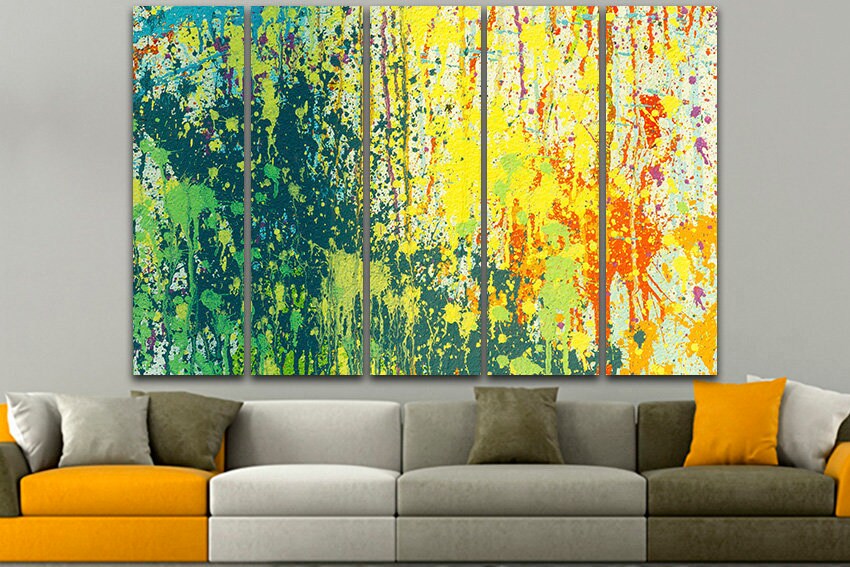 Paint splashes Abstract wall art Abstraction print Colorful decor Rainbow oil painting