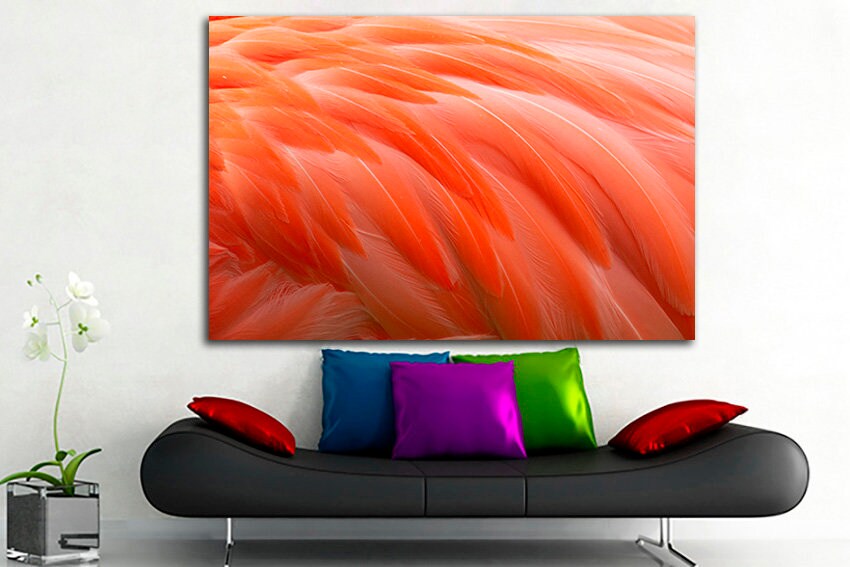 Abstract print on canvas Flamingo feathers wall art Abstraction pink decor