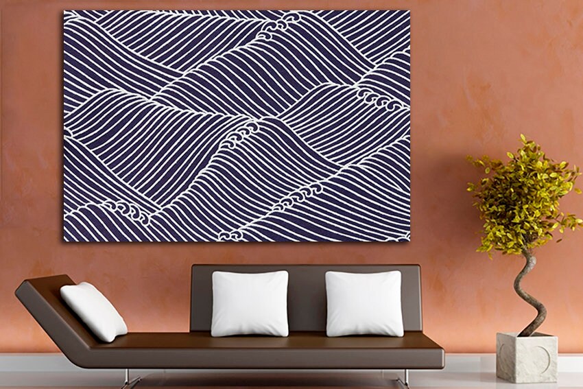 Japanese wave Abstract canvas Great wave Abstraction print Hokusai decor