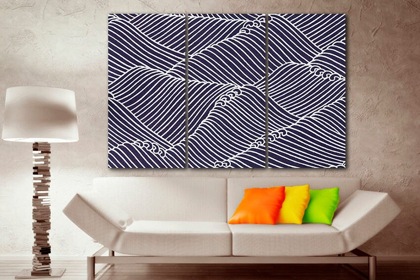 Japanese wave Abstract canvas Great wave Abstraction print Hokusai decor
