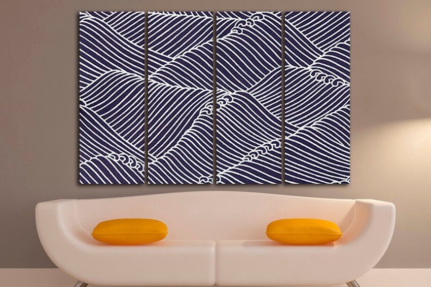 Japanese wave Abstract canvas Great wave Abstraction print Hokusai decor