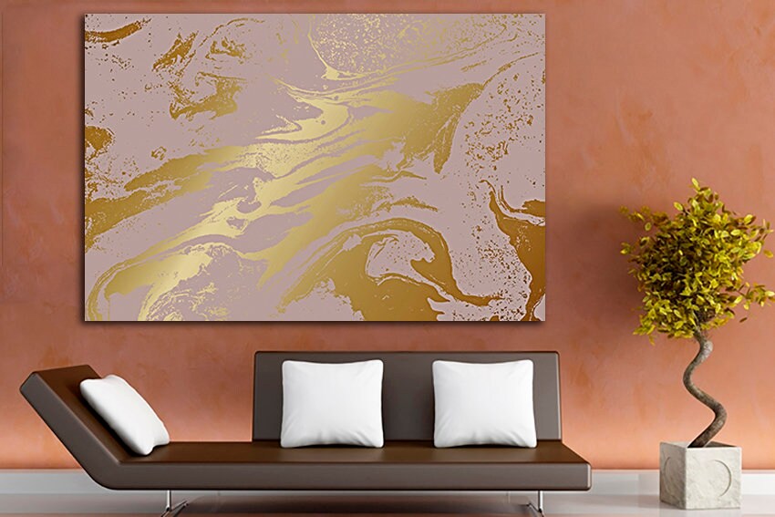 Abstract canvas Metallic artwork Gold wall art Abstraction print