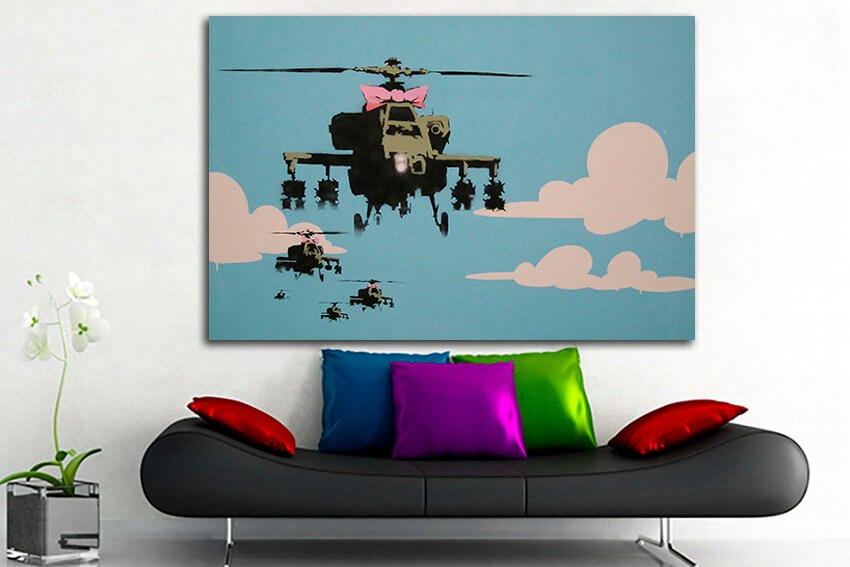Helicopter print on canvas Mural wall art Happy choppers Graffiti decor
