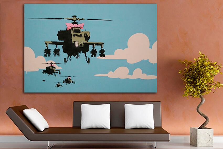 Helicopter print on canvas Mural wall art Happy choppers Graffiti decor