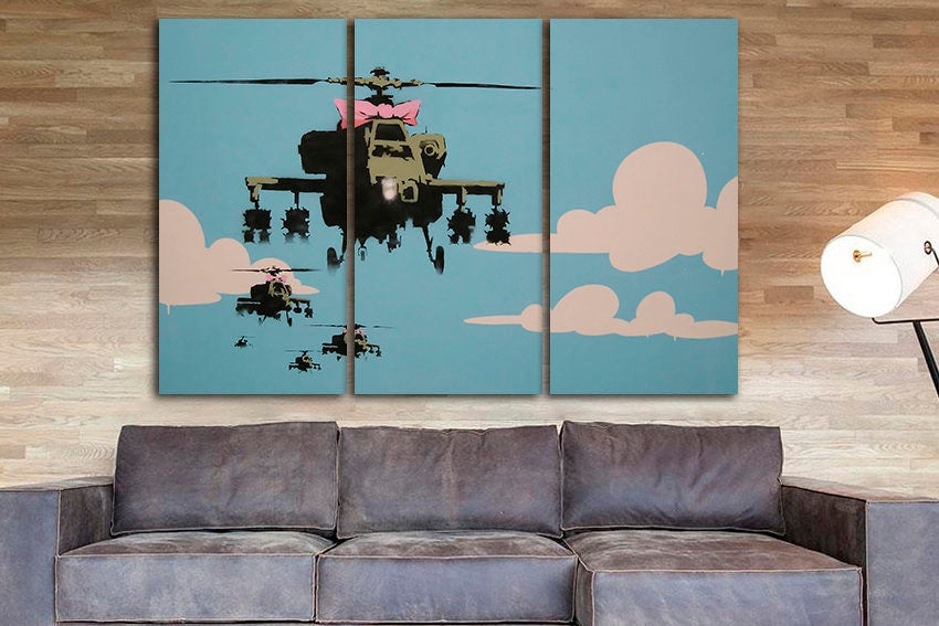 Helicopter print on canvas Mural wall art Happy choppers Graffiti decor