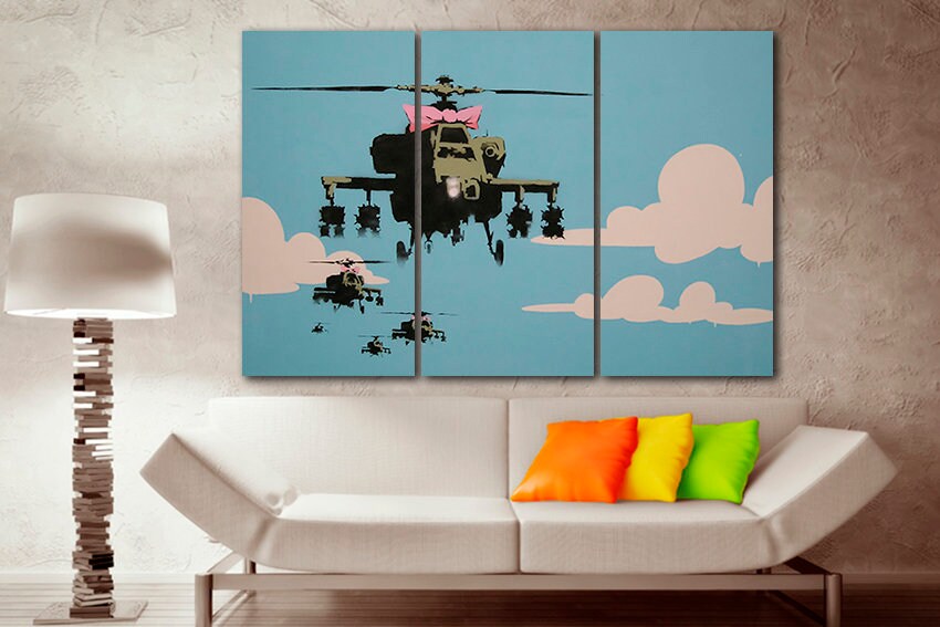 Helicopter print on canvas Mural wall art Happy choppers Graffiti decor