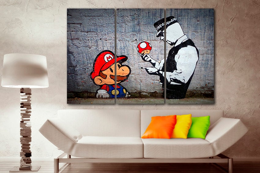 Police decor Print on canvas Graffiti gift picture Street art Ready to hang Policemen artwork