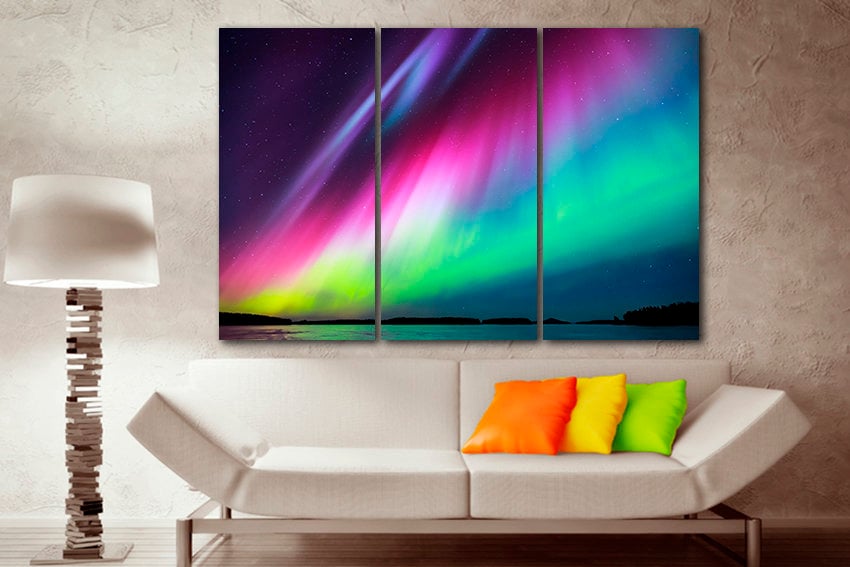 Aurora canvas Borealis wall art Northern light Lake décor Nature print Gift landscape Star sky art