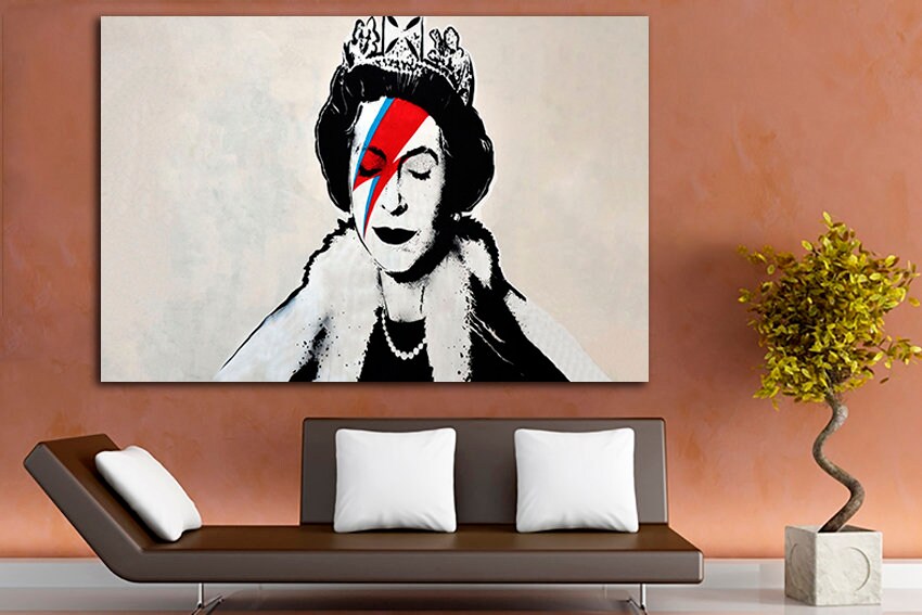 Queen Elizabeth Print on canvas Graffiti wall art Ready to hang Mural Urban decor Artist artwork