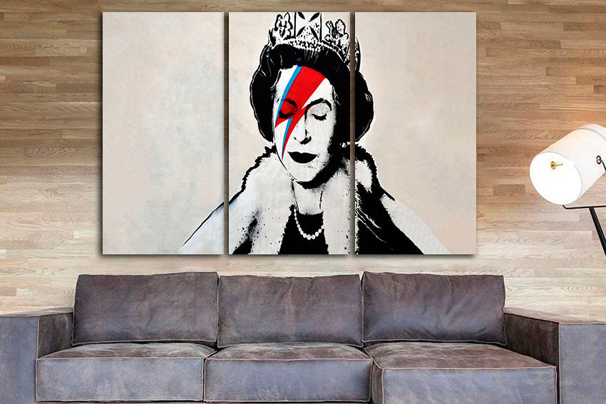 Queen Elizabeth Print on canvas Graffiti wall art Ready to hang Mural Urban decor Artist artwork