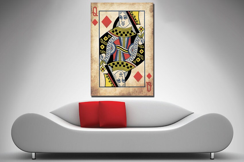 Queen canvas Playing card art Queen wall décor Queen heart art room print Casino wall art Poker gift Diamonds queen Card casino decor