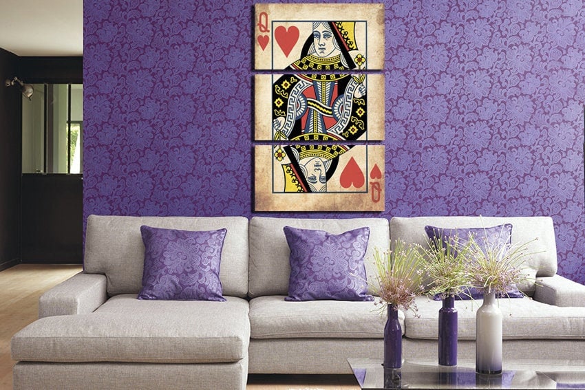 Queen canvas Playing card art Queen wall décor Queen heart art room print Casino wall art Poker gift Diamonds queen Card casino decor