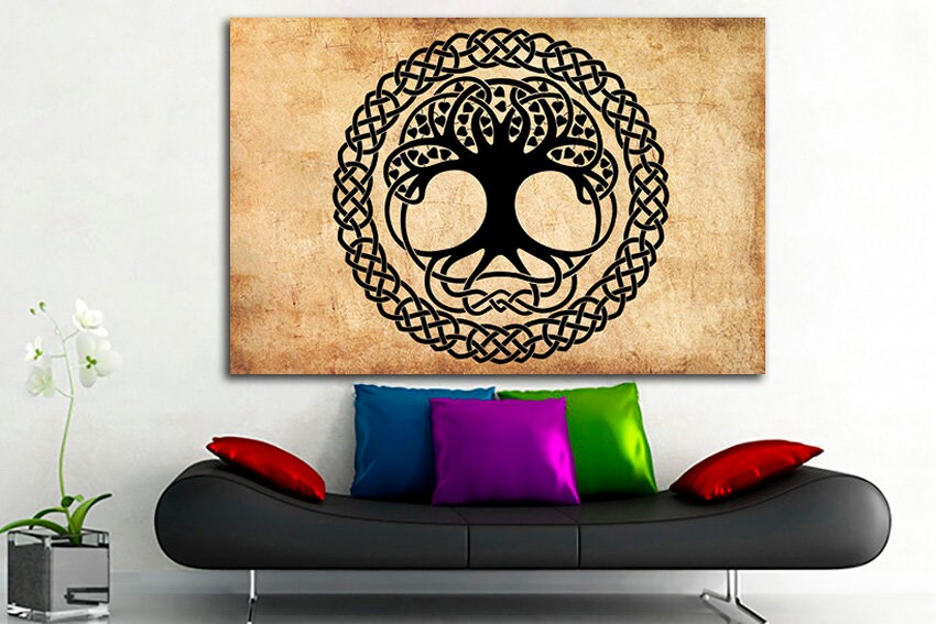 Family tree of life canvas Celtics wall art Yin yang print Yoga spiritual decor