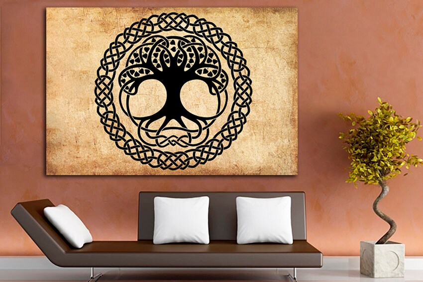 Family tree of life canvas Celtics wall art Yin yang print Yoga spiritual decor