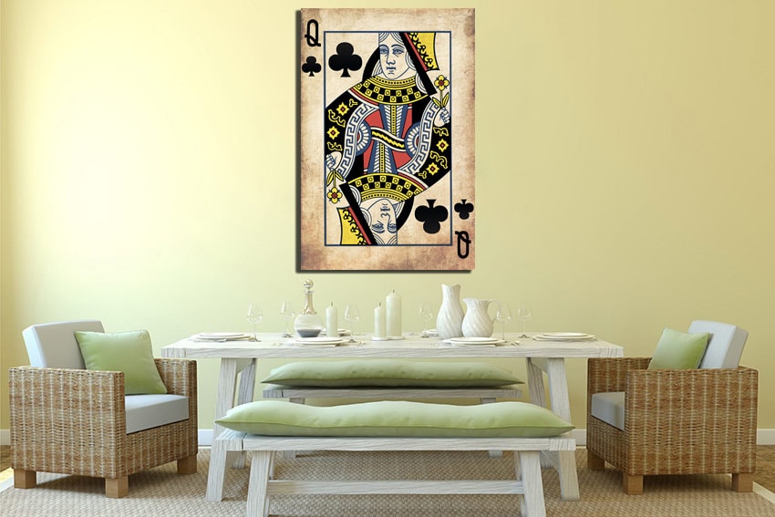 Queen canvas Playing card art Queen wall décor Queen heart art room print Casino wall art Poker gift Diamonds queen Card casino decor