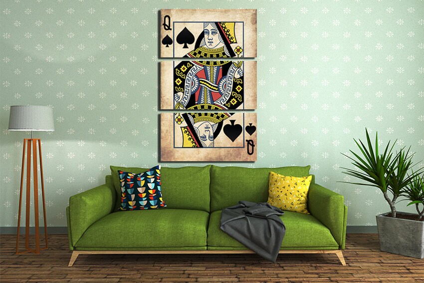 Queen canvas Playing card art Queen wall décor Queen heart art room print Casino wall art Poker gift Diamonds queen Card casino decor