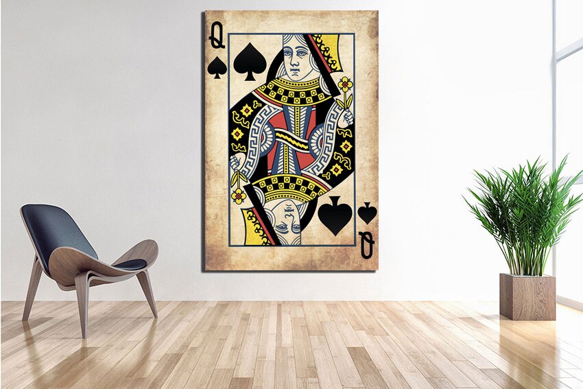 Queen canvas Playing card art Queen wall décor Queen heart art room print Casino wall art Poker gift Diamonds queen Card casino decor