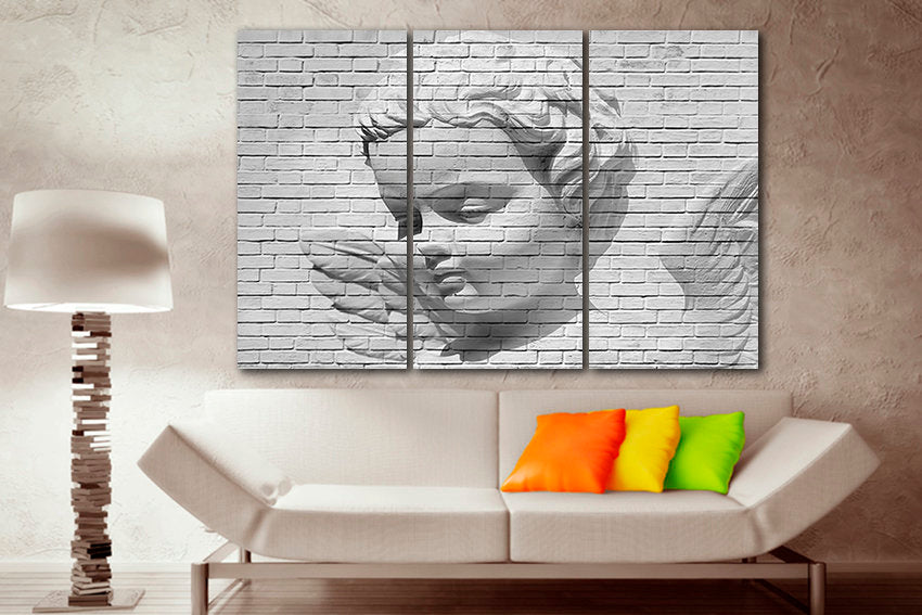 Mural art Angel canvas Face décor Cherub print Angel wings art