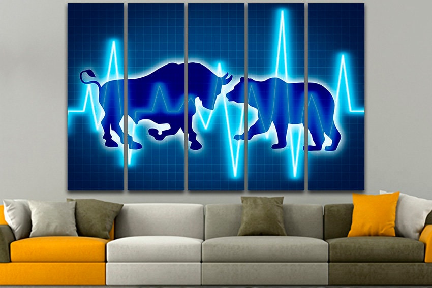 Bull and Bear Stock market canvas Stock exchange wall art Finance décor Business world print Gift for traders Broker art