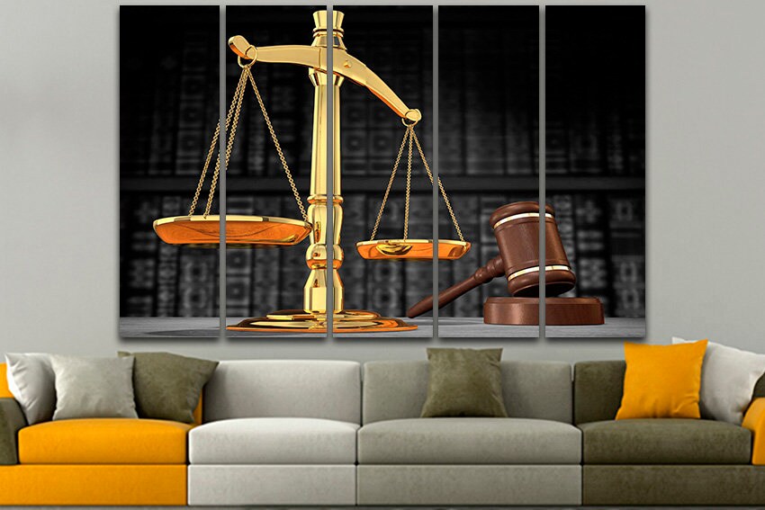 Scales Justice Wall art canvas Scales décor Law decor Lawyer art work Business world Judge hammer Attorney gift