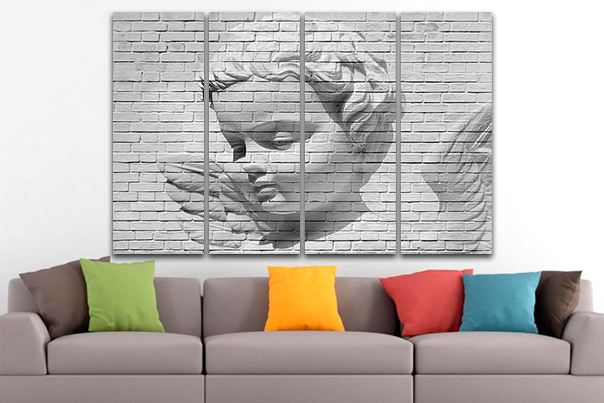 Mural art Angel canvas Face décor Cherub print Angel wings art