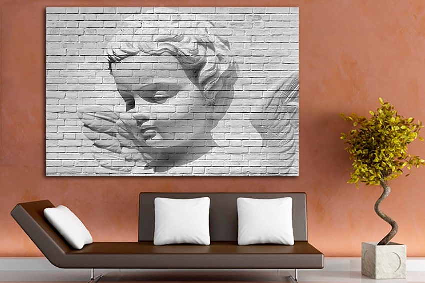 Mural art Angel canvas Face décor Cherub print Angel wings art