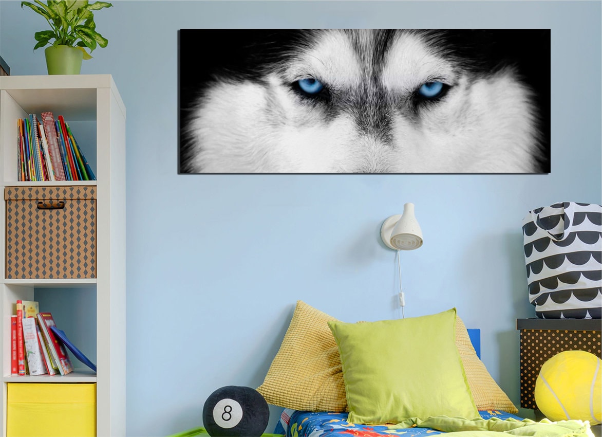 Husky Dog canvas Animals art prints Blue eyes wall décor Siberian Husky Wolf artwork Ready to hang
