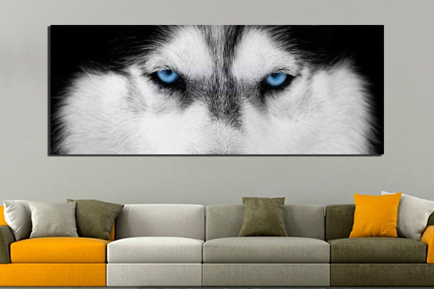 Husky Dog canvas Animals art prints Blue eyes wall décor Siberian Husky Wolf artwork Ready to hang